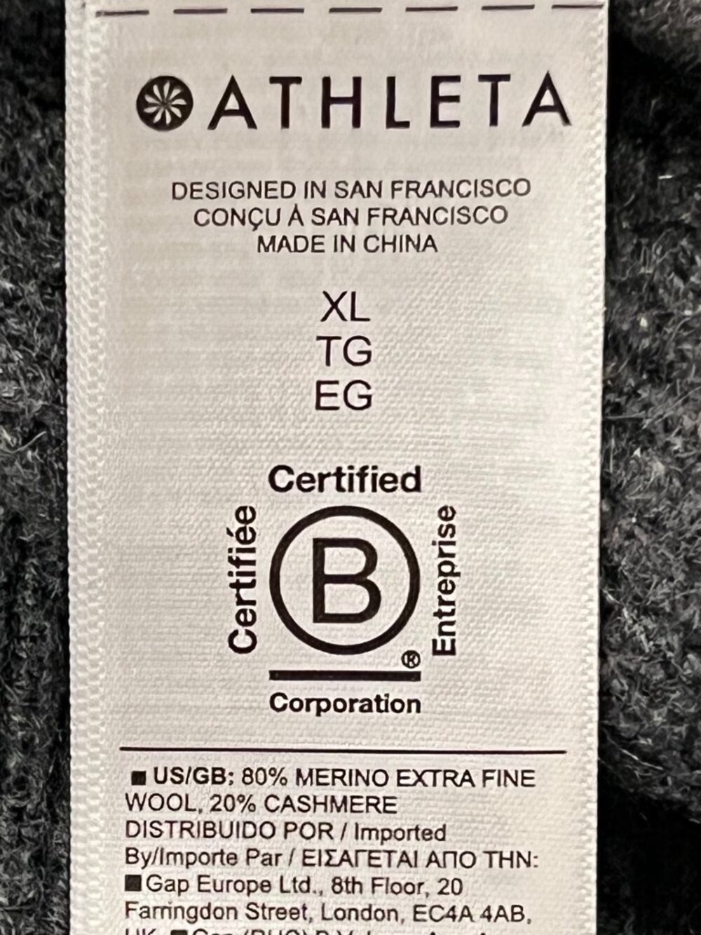 Athleta Alpine Wrap Sweater Fine Wool & Cashmere, Charcoal, XL - Picture 4 of 5